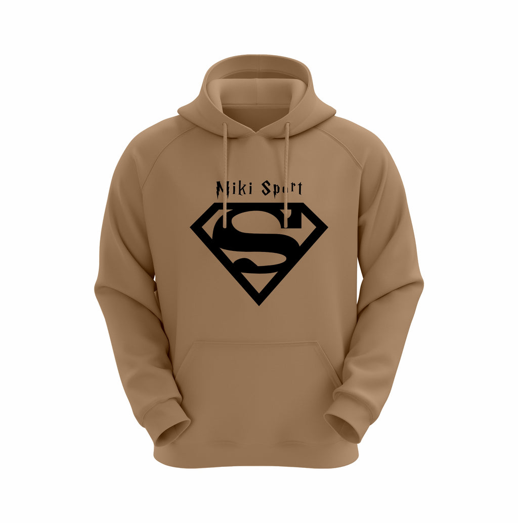 Brown hoodie with Superman logo and 'Niki Sport' text on a white background